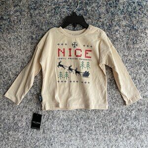 Tiny Tribe Christmas Nice Naughty Long Sleeve ‎ Tan 18-24 Months Baby NWT
